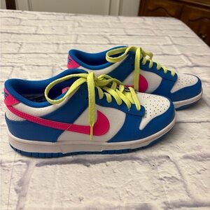 Nike Dunks Boys Blue and Pink Sneakers with Neon Accents